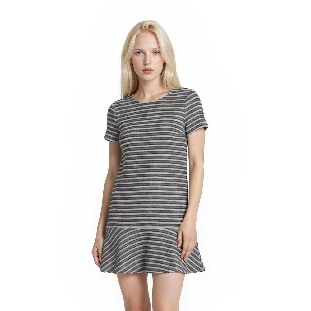 Loft‎ Shift Dress Women's Size 8 Navy White Striped Flounce Hem